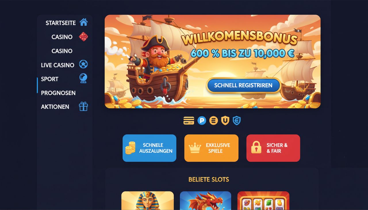 Startseite von Smashcasino mit Willkommensbanner, Seitenmenü und Slot-Übersicht